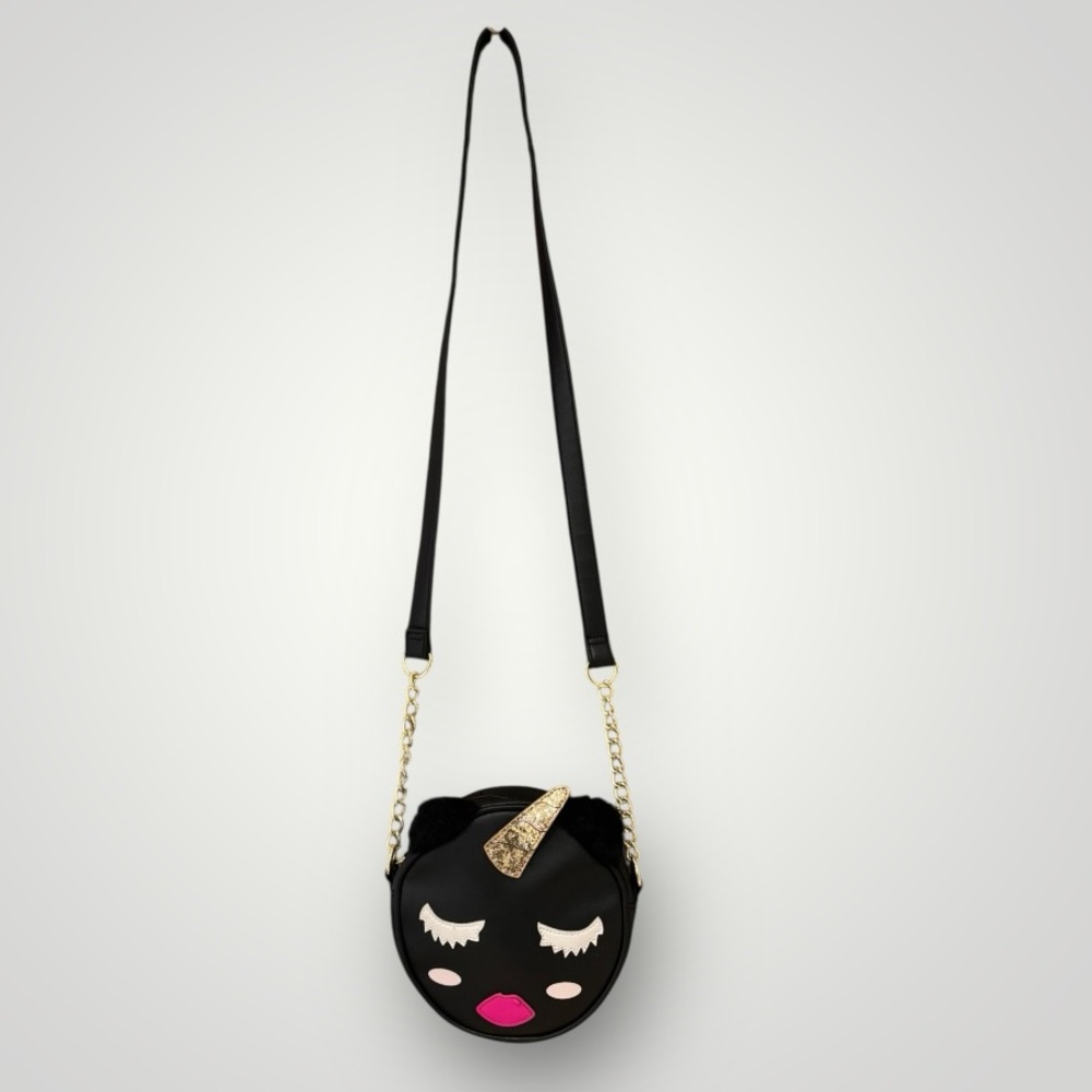 Betsey Johnson Black Round Unicorn Kitty Unikitty Canteen Crossbody Shoulder Bag - Picture 4 of 7